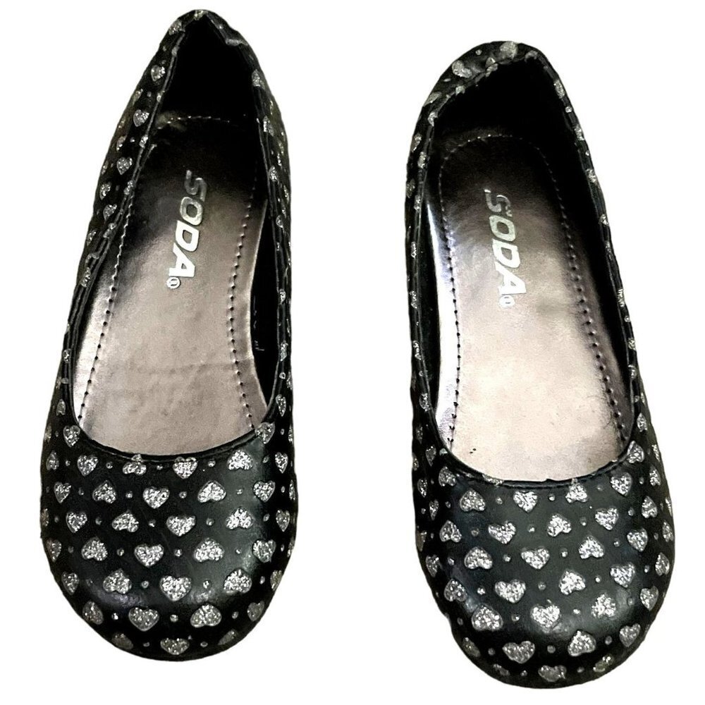 Soda Kids Black Flats Silver Stars Youth 12